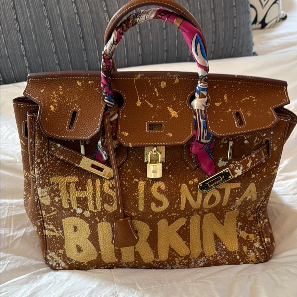 Artistic Brown Satchel with Gold Accents